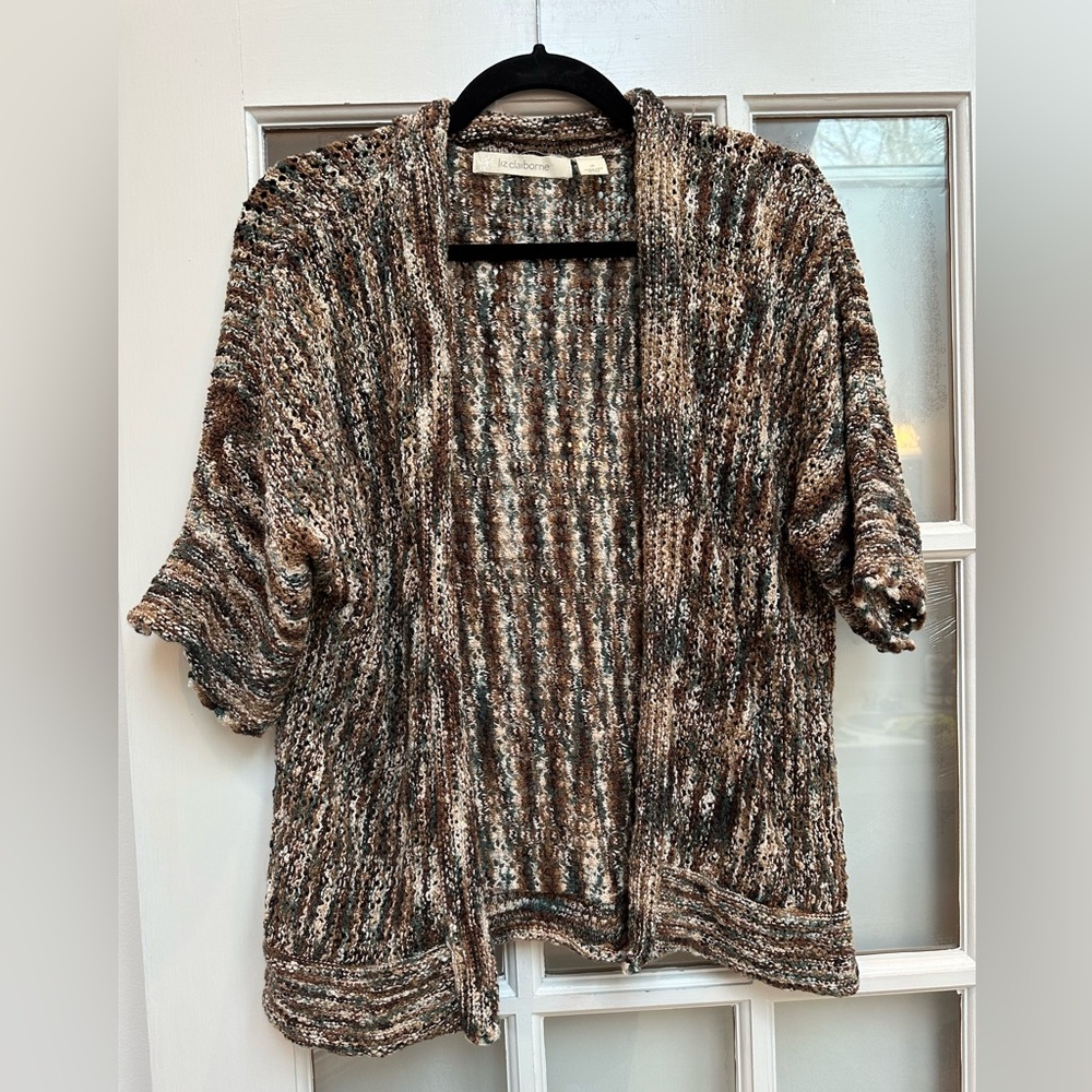 Liz Claiborne Neutrals Minimalist Open Front Knit Cardigan Women’s Plus Size 1X
